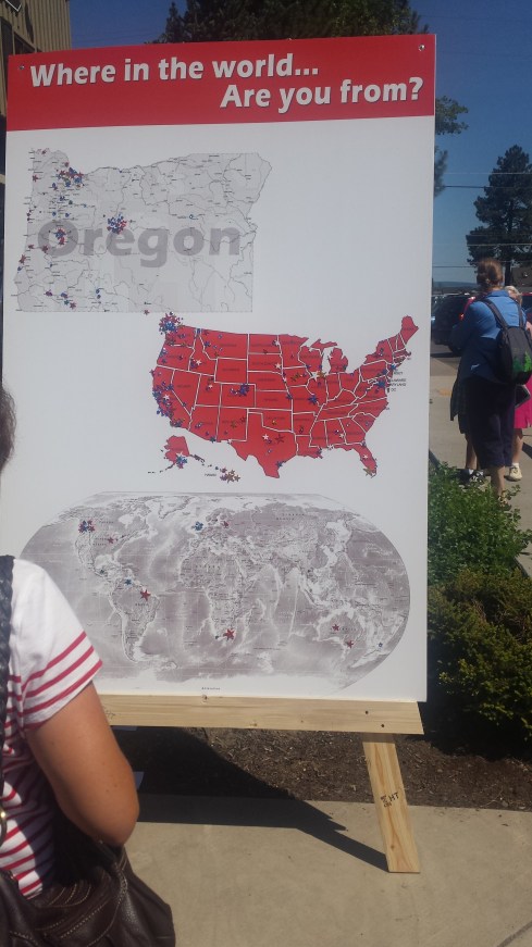 This was so cool! stickers were placed where everyone was from! ALL OVER folks!